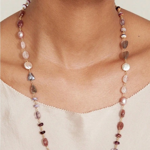 CHAN LUU NEW Maeve Multi-Color Beaded Necklace gemstone pearl in lavender mix - Picture 1 of 2